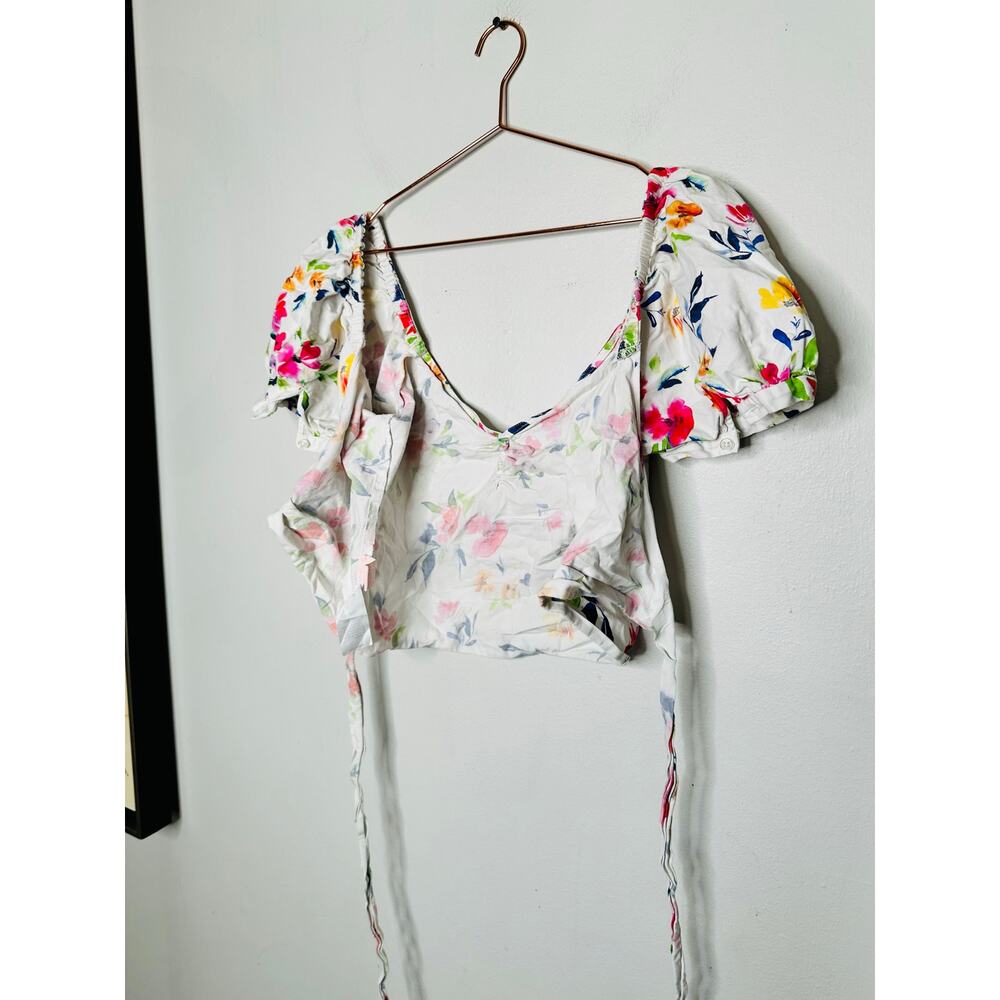 MARISSA WEBB x RTR White Floral Printed Short Sleeve Puff Sleeve Wrap Top Size M - Picture 4 of 11
